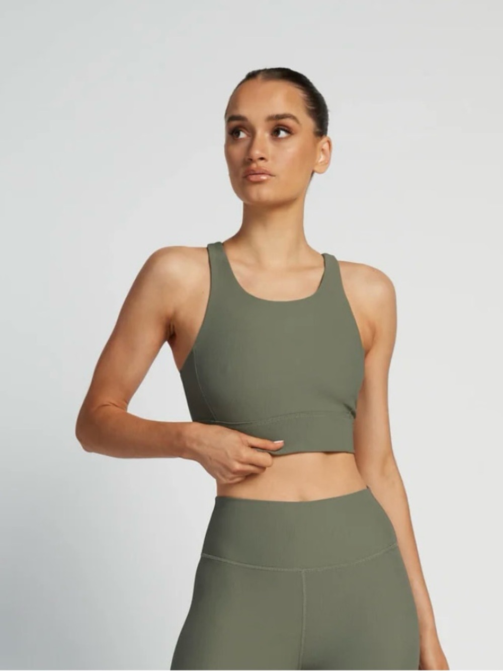Wilo Base Ribbed Olive Green Longline Sports Bra | Size L